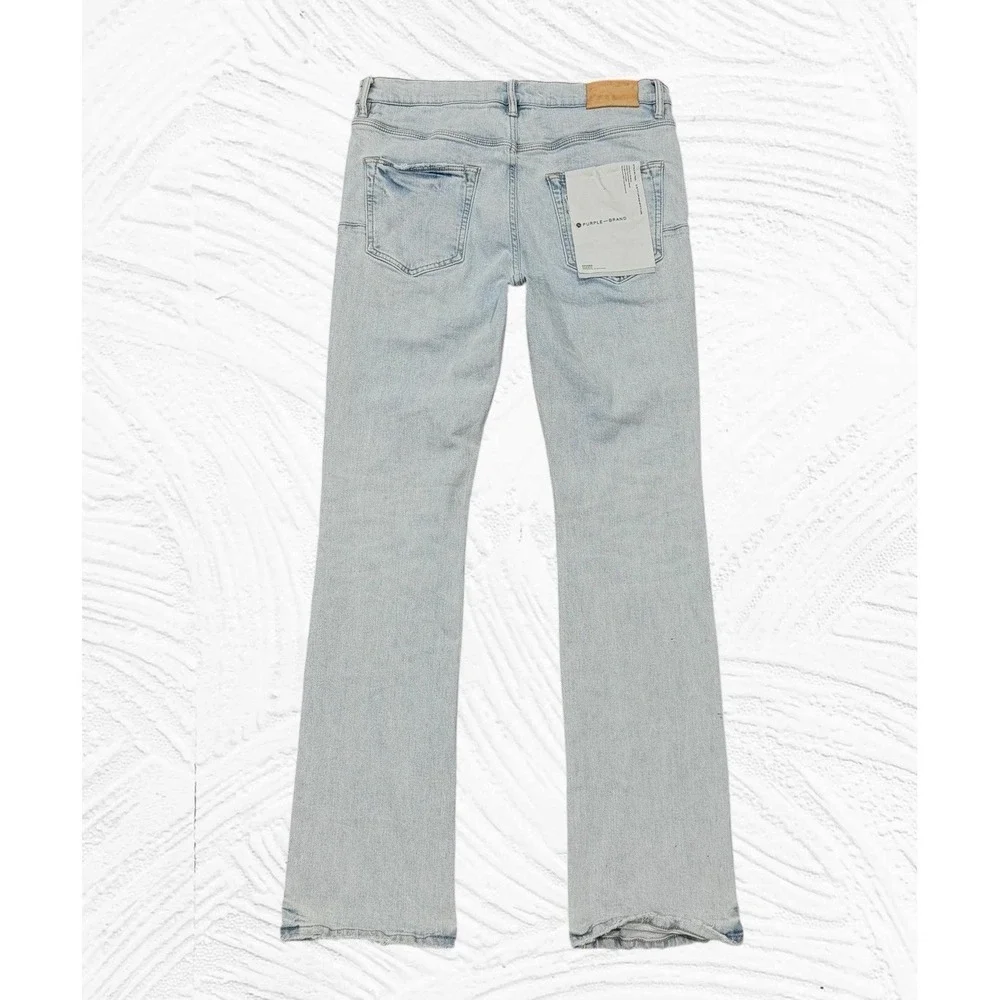 PURPLE BRAND P004 Slim Low Rise Stretch Jeans Distressed Light Wash 33X33